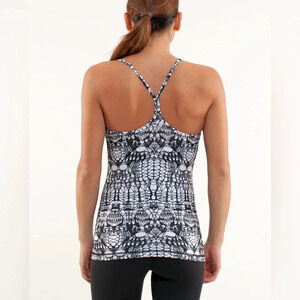 Lululemon | Power Y Tank with Support in White Black Glacier Lace - Size 6